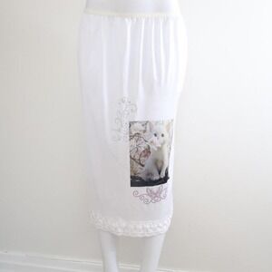 white kitten graphic lace trim slip skirt size medium